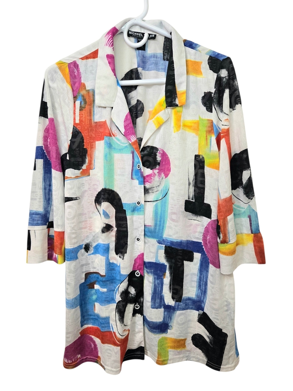 Artsy Michael Tyler Abstract Print Tunic Blouse 3/4 Sleeve Artsy Lagenlook LG